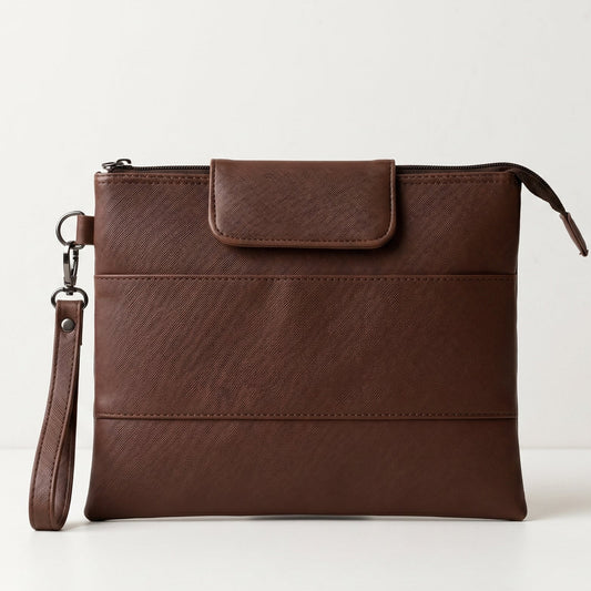 Pu Leather Pouch Bag - Brown