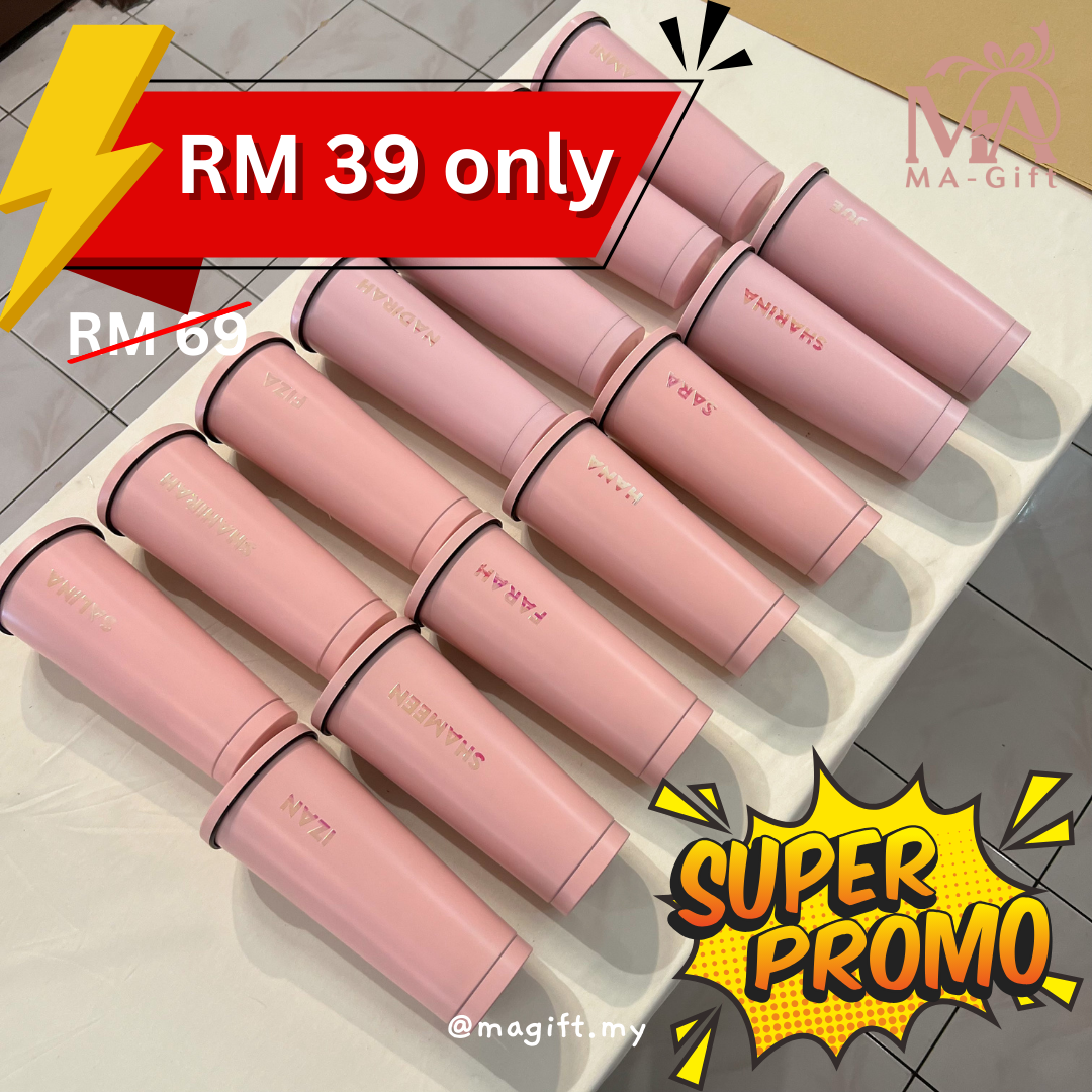 [Custom Name] Stainless Steel Vacuum Flask Tumbler - FREE Straw
