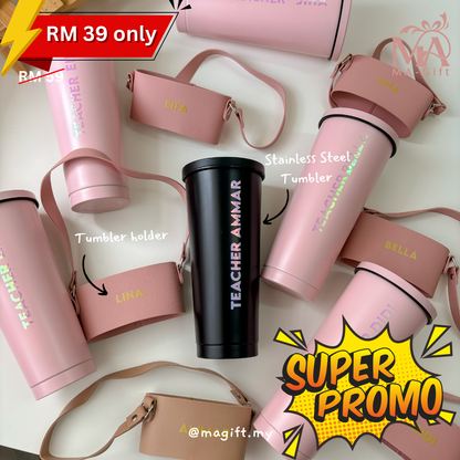 [Custom Name] Stainless Steel Vacuum Flask Tumbler - FREE Straw