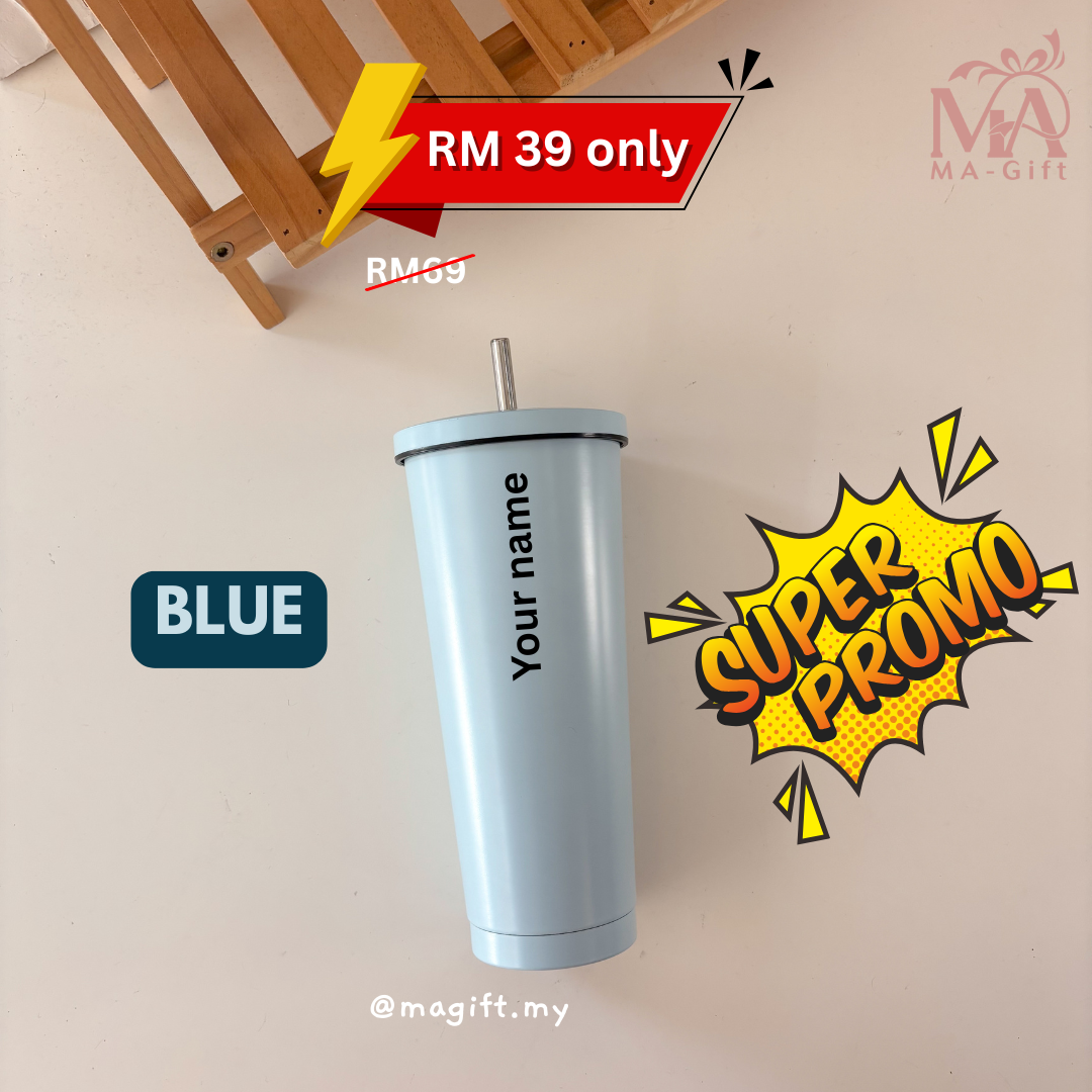 [Custom Name] Stainless Steel Vacuum Flask Tumbler - FREE Straw