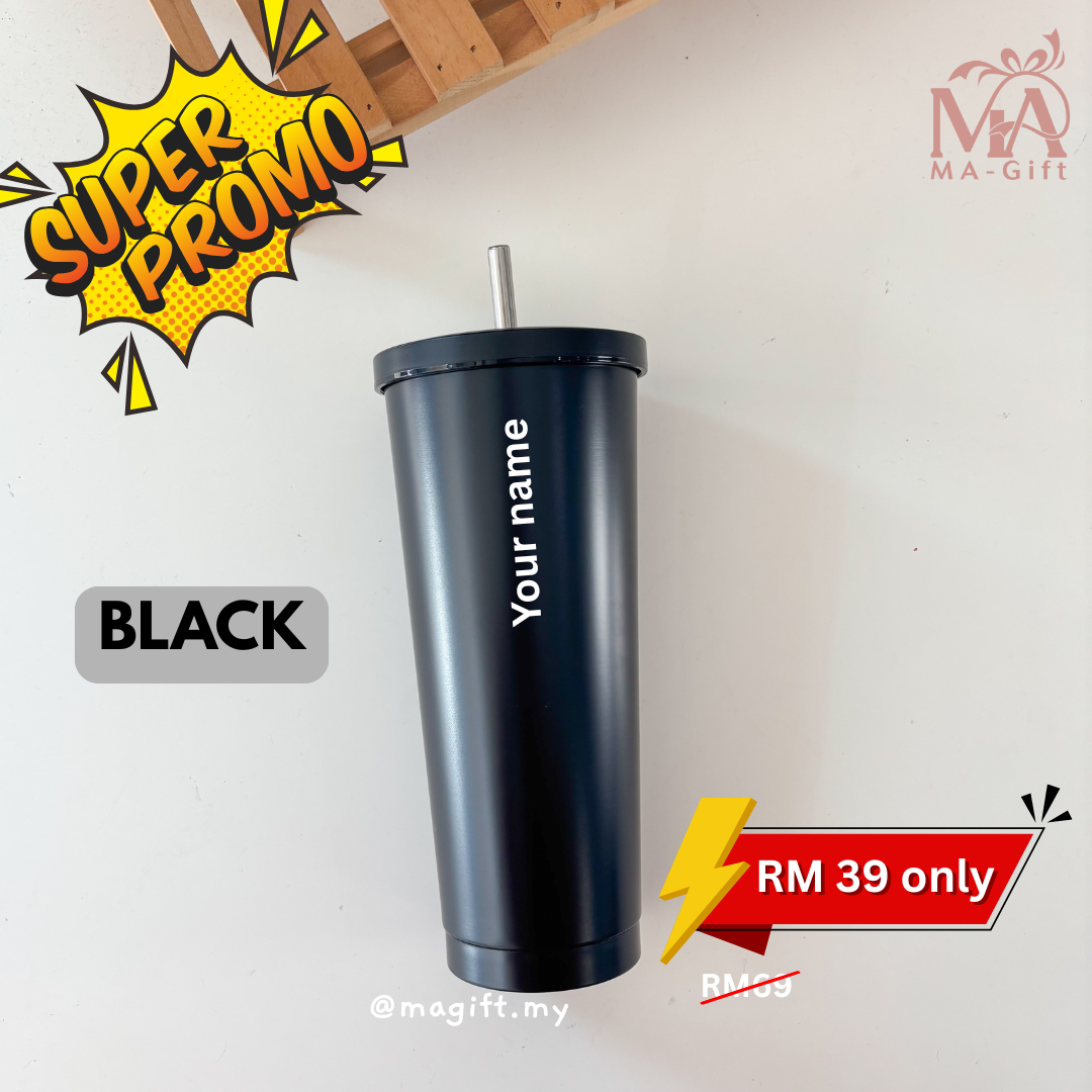 [Custom Name] Stainless Steel Vacuum Flask Tumbler - FREE Straw