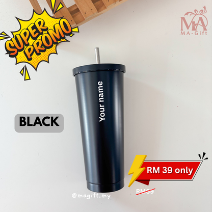 [Custom Name] Stainless Steel Vacuum Flask Tumbler - FREE Straw