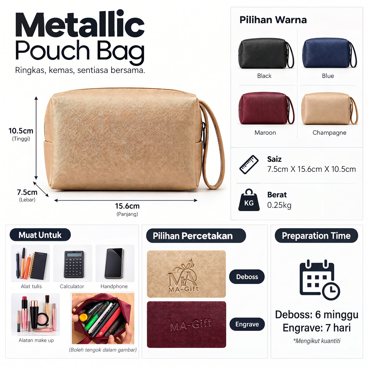 Metallic Pouch Bag Custom - Deboss