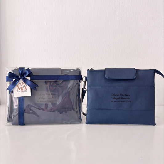 Pu Leather Pouch Bag - Navy blue