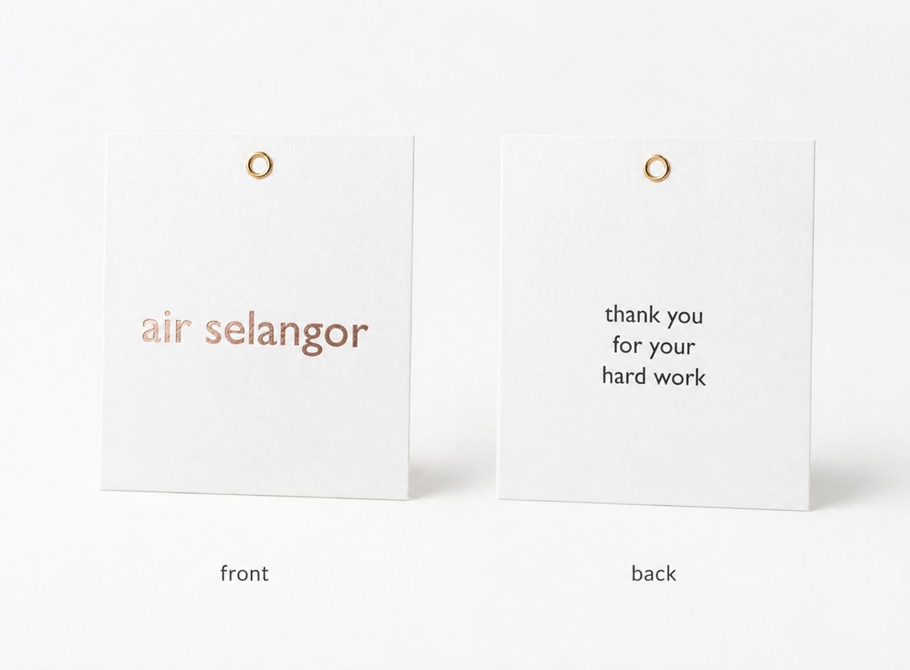 Custom Tagging with Client's Hotstamping (Frontside) & Coloured Printing (Backside) 5cm x 6cm