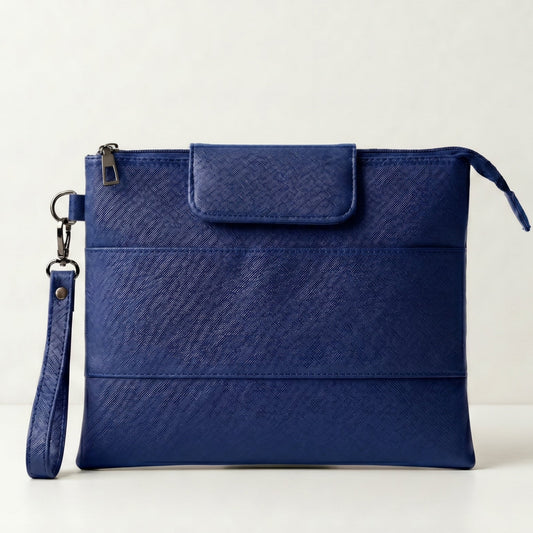 Pu Leather Pouch Bag - Navy blue
