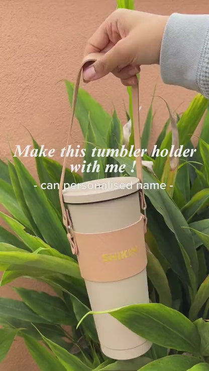 [Custom Name] Tumbler Holder PU Leather